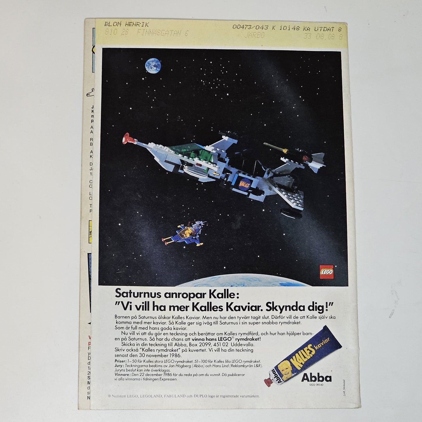 Kalle Anka & Co Nr 33 1986 #FN# + Reklambilaga